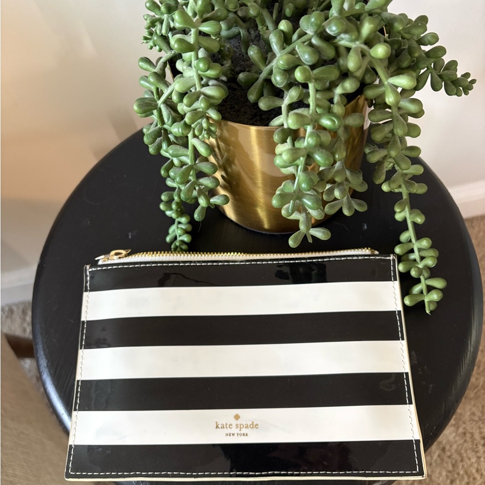 kate spade Black and White Patent Stripe Zip Pouch